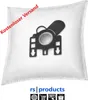 A white vacuum cleaner bag with a black adapter piece attached. Produktbild-Vorschau