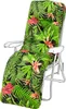 A padded lounge chair cushion with a tropical leaf and flower pattern. Podgląd zdjęcia produktu