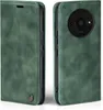A green flip cover phone case is shown from two angles, open and closed. Produktbild-Vorschau