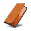 A brown leather flip case for a smartphone is shown on a white background. Produktbild-Vorschau