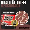 A product shot of a protein powder container with marketing text and awards. Produktbild-Vorschau