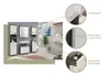 A collage showing a bathroom vanity set and close-ups of its features. Produktbild-Vorschau
