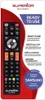 A product image of a remote control with marketing text and branding. Náhled obrázku produktu