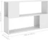 A white bookshelf with dimensions indicated by text overlays. Náhled obrázku produktu