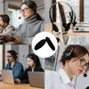 A collage of images showing people using headsets and a close-up of headset ear pads. Produktbild-Vorschau