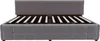 A grey upholstered bed frame with a slatted base is shown from the front. Anteprima dell’immagine prodotto