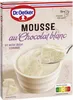 A box of Dr. Oetker Mousse au Chocolat blanc with a serving suggestion shown. Produktbild-Vorschau