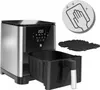 A WMF Multitaste air fryer with its basket pulled out, alongside a grill accessory and a cleaning icon. Produktbild-Vorschau