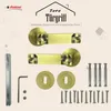 A marketing image showcasing a door handle set and its components against a light beige background. Produktbild-Vorschau