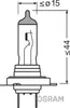 A technical drawing of a car headlight bulb with dimensions and branding. Anteprima dell’immagine prodotto