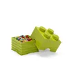 A lime green LEGO storage box filled with colorful LEGO bricks, with the lid open and tilted. Produktbild-Vorschau