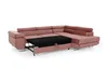 A pink sectional sofa with a pull-out bed mechanism extended. Produktbild-Vorschau