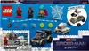 The image shows the contents of a LEGO Spider-Man set, including minifigures, vehicles, and accessories, arranged on a blue background with some illustrative elements. Náhled obrázku produktu