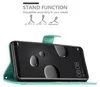 A smartphone case is shown in an open position, displaying the phone screen with water droplets on it. The case is turquoise and has a textured pattern. Above the phone, there are illustrations of different stand positions for the case. Náhľad obrázku produktu