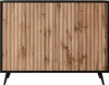 A front view of a wooden cabinet with a ribbed texture and black legs, presented on a white background. Produktbild-Vorschau