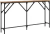 A long, narrow console table with a wooden top and a black metal frame. Náhled obrázku produktu