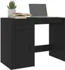A black wooden desk with a laptop, books, and a plant on top. Náhled obrázku produktu