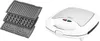 A white sandwich maker with interchangeable plates for sandwiches, grill, and waffles is shown next to its disassembled plates. Náhľad obrázku produktu
