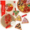 A wooden toy pizza set with various toppings and a pizza cutter, arranged on a white background. Náhled obrázku produktu
