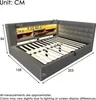 A diagram of a bed with dimensions indicated by numbers and lines. Voir les images du produit