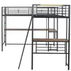 A loft bed with a desk and shelves, shown against a white background. Voir les images du produit