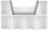 A white bookshelf with a gray cushioned seat in the middle. Podgląd zdjęcia produktu