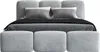 A light gray upholstered bed with a headboard and three footrests in front. Produktbild-Vorschau