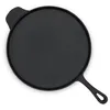 A top-down view of a black cast iron pizza and crepe pan. Produktbild-Vorschau