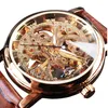 Close-up of a mechanical watch with a skeleton dial and a brown leather strap. Produktbild-Vorschau