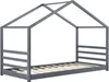 A dark gray house-shaped bed frame with a wooden slat base, shown from a side angle against a white background. Náhľad obrázku produktu
