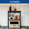 A kitchen shelf unit with various items on it, including jars, a steamer, and a microwave. Podgląd zdjęcia produktu