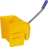 A yellow mop bucket with a silver handle and blue grip on a white background. Voir les images du produit