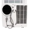The back of a white portable air conditioner unit is shown against a white background. The power cord is neatly wrapped and attached to hooks on the unit. Produktbild-Vorschau