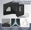 A collage of images showcasing a black party tent and its features. Produktbild-Vorschau