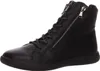 A black leather high-top sneaker with a side zipper and laces, shown from the side against a white background. Anteprima dell’immagine prodotto