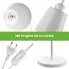 A collage of images showing different parts of a white lamp, including the socket, the lamp head, the power cord with plug and switch, and the base. Anteprima dell’immagine prodotto