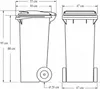 Technical drawing of a wheeled trash bin with dimensions. Náhľad obrázku produktu