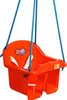 A bright orange baby swing with blue ropes hangs against a white background. Náhľad obrázku produktu