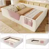 A child's bed with safety rails and storage pockets, shown in a bedroom setting and with close-up views of the bed frame. Náhľad obrázku produktu