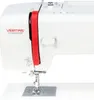 Close-up view of the top left section of a white sewing machine, with a red accent. Produktbild-Vorschau