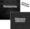 A collage showing a built-in oven and an induction cooktop, with text overlays highlighting features. Produktbild-Vorschau