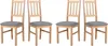 Four wooden dining chairs with gray upholstered seats are arranged in a row against a white background. Produktbild-Vorschau