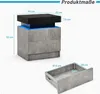 A diagram showing the dimensions of a nightstand with LED lighting, including a separate view of a drawer. Produktbild-Vorschau