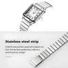 A watch and its stainless steel strap are shown, with descriptive text about the strap. Produktbild-Vorschau