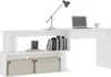 A white corner desk with a bookshelf and storage boxes. Náhled obrázku produktu