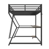 A black metal loft bed with a desk and shelves, shown from the side against a white background. Podgląd zdjęcia produktu
