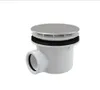 A white shower drain with a chrome cover and a black seal, on a white background. Anteprima dell’immagine prodotto