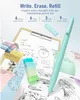 A collection of mechanical pencils, lead refills, and erasers are arranged on a surface with sketches and notes. Produktbild-Vorschau