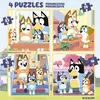 A collage of four different Bluey-themed puzzles, each showing a scene with the characters. Náhled obrázku produktu