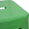 A close-up view of a green metal bar stool. Voir les images du produit